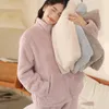 Damen-Nachtwäsche, Winter, warm, Korallen-Fleece, Damen-Pyjama-Set, verdicktes Flanell, langärmelig, hoher Kragen, Hose, Pyjama-Anzug, lockere Homewear