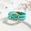 Charm Armband Multi Layer Wide Leather Armband för Women Metal Circle Accessories Summer Wristband Manschett Magnet Buckle Jewelry