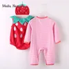 Rompers, roupa de bebê, traje de morango de manga cheia Romperhatvest Infant Halloween Festival Purim Pograph Clothing 230406