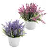 Dekorativa blommor 2st Artificial Decor Lavender med Pot Flower Desktop Decoration Ornament