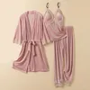 Women's Sleepwear 2023 Winter Pajamas Suit Velour Nightwear Warm Home Clothes Women Casual Nightgown Sexy Lace Trim Loungewear