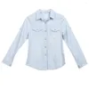 Women's Blouses Retro Women Casual Blue Jean Soft Denim Long Sleeve Shirt Tops Blouse Jacket