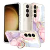 Luxury Marble Holder Cases For Samsung S23 Ultra S22 Plus S21 FE A54 A34 A53 A33 A32 A52 5G With Finger Ring Chromed Electroplated Flower Soft TPU IMD Shockproof Cover