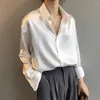 البلوزات النسائية الأنيقة ساتان بلوزة النساء قميص تصميم فضفاضة القمصان طويلة الأكمام