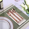 Servis uppsättningar Rose Gold Plastic Knives och skedar engångsuppsättning av Western Table Provise Three-Piece Three-Piece