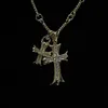 Double Vintage Zircon Cross Pendant White Gold Filled Party Wedding Pendants Chain Necklace for Women Men Chocker Jewelry Gift