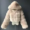 Fausse fourrure pour femme avec veste d'hiver à capuche manteau femme haute qualité fourrure recadrée manteaux et vestes femmes moelleux couche de finition S 6XL 231106