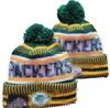 Homens de malha com punhos pom verde gorros bay gb bobble chapéus esporte chapéu de malha listrado lã lateral quente gorros de beisebol boné para mulher a14