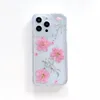 Étuis pressés de fleurs de printemps secs pour iPhone 15 14 Plus 13 Pro MAX 12 11 XR XS X 8 7 Mode séchée Feuille florale réelle Rose Feuille transparente transparente Couverture de téléphone à trou fin en TPU souple