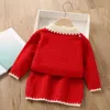 Costume pull d'automne pour enfants filles, Cardigan à manches longues avec nœud papillon, manteau + jupe, ensemble deux pièces en tricot pour enfants