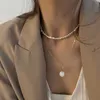 Collar de perlas de agua apiladas multicapa francés, suéter de traje de clavícula con cadena de cuello versátil de estilo coreano