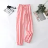 Women's Sleepwear Womens Spring Autumn Men's Pajamas Washed Cotton Linen Solid Elastic Waist Loose Sleep Pants Women Pyjama Trousers Home