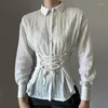 Blouses Femmes HEYounGIRL Coton Femmes Chemises minimalistes Bandage ajusté à la taille à manches longues Chic Blouse esthétique Top Turndown Col Tee