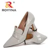 Klänningskor Royyna Designers Wedding Shoes Women Patent Leather Pumps Ladies High Heels Trendy Point Toe Office Shoes Feminimo 230404