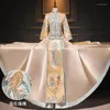 Ethnic Clothing Champagne Chinese Couple Tang Suit Cheongsam Traditional Sequins Beaded Embroidery Qipao Oriental Wedding Dress Robe Vestido