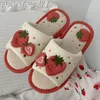 Hausschuhe Spring Home Hausschuhe Leinen Baumwolle Damen Sandalen Indoor Home Schuhe Anti-Rutsch-Slider Damen Strawberry Korean Damenschuhe 230404