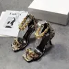 Sandals Summer Sexy Lady Fashion Women Shoes Snake Python Printed Chains Peep Toe Ankle Strappy High Heels