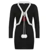 Abiti casual IAMSURE Abito natalizio lavorato a maglia Set Sexy Slim Sweet Cute 2 pezzi Furry Trim Tie Front Cardigan Bow Ruffles Camis Mini Dress