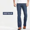 Män jeans herrar boot cut jeans något blossed smal passform blå svart byxor designer klassisk manlig stretch denim byxor 230406