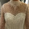 Luxe Arabische Dubai trouwjurk hoge hals illusie lange mouwen volledige parels kralen prinses bruidsjurk op maat vestidos de noiva