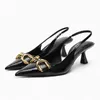 Sandaler Kvinnor Black Studded Heeled Slingback Pumpar Summer Animal Print Heels Point Toe Stiletto Shoes Wedding 230406