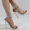 New Luxury Sandals Fashion Glitter Rhinestones Ankle Women's Stiletto Sandals Female Square Toe Wedding Party Prom Shoes Pumps