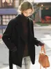 Women's Trench Coats Polo Collar Belt Short Wool Coat Versatile Caramel Black