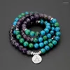Strand Fashion Women Armband Phoenix Lapis Lazuli With Lotus Om Buddha Charm Yoga 108 Mala Necklace Drop