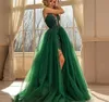 Exquisite Green Luxury Cocktail Ball Gown Prom Dress with Detachable Tail Formal Occasion Sweep Train Evening Dress