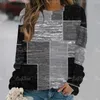 Women's T Shirts Vintage Patchwork Ladies T-Shirt Plaid Tryckt långärmad toppar Hösten överdimensionerad o-hals tröja kvinnlig harajuku pullover