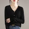 Malhas femininas chique impressão de malha cardigan bonito botão acima único breasted decote em v manga longa casaco 2023 outono estética retro camisola