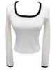 Women's Sweaters Sexy Hair White Knit Base Tops Pullovers Sweater Women Square Collar Small Top Sweet C611