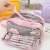 Double-layer Pencil Bag Large-capacity Case Simple Macaron Style Cosmetic Storage School Supplies Student Stationery