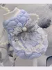 Köpek Kıyafet Kış Evcil Giysileri Yumuşak Mavi Pamuklu Katlar İnci Dantel Çiçek Yay Yavru Dış Giyim Küçük Orta için Sıcak Prenses Elbise