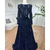 Party Dresses Serene Hill Dubai Blue Mermaid Deep-V Crystal Sexig långärmade lyxformella kvinnor Evening 2023 Plus Size LA70223