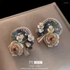 Dingle örhängen 2023 Luxury Pearl Flower Bow Exqusite For Women Korean Style Fashion Elegant Crystal Party Wedding Jewelry Ornament