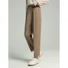 Women's Pants Toyouth Women Woolen Suit 2023 Winter Elastic Waist Straight Loose Wide-leg Trousers Retro Commuting Comfort