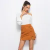 Skirts Leather Suede Pencil Skirt For Women Mini Spring High Waist Short Bodycon Lace-Up Sexy Split Ladies