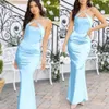 Sky Blue Satin Prom Dress Beach Women Spaghetti Strap Sleeveless Formal Evening Party Gowns Vestidos De Novia