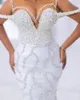 Arabiska aso ebi plus storlek sjöjungfru vit bröllopsklänning kristaller pärlor lyxiga utanför axeln kvinnor brudklänningar vestidos de novia