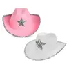 Berets Vintage Country Western Pink Cowgirl Hat Giltter Star Patetrn For Party Po Props Headwaer Gifts