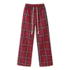 Pantaloni da donna Matakawa Plaid Donna Autunno Inverno Moda coreana Vintage Vita alta Coulisse Gamba larga Pantalones De Mujer Pantaloni larghi