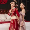 Ethnische Kleidung Vintage Pailletten Perlen Stickerei Quaste Hochzeitsanzug Chinesische traditionelle Hochzeit Cheongsam Braut Bräutigam Qipao Kleid