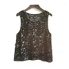 Canotte da donna Top da sera con paillettes impreziosite da donna Canotta vintage con perline in maglia estiva casual senza maniche con motivi cachemire con applicazioni