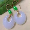 Dangle Earrings Natural Oblateness White Jade Jadeite Eardrop Gold Ear Hook Accessories VALENTINE'S DAY Year Beautiful Aquaculture Diy