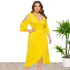 Casual Dresses Summer European och American Plus Size Women's Short Sleeve Split Adrapless Dress Party Dressescasual