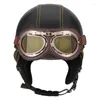 Caschi da moto Casco mezzo in pelle retrò Chopper Biker Pilot Vintage Open Face Moto Motocicleta Capacete Casco Casque Con spedizione