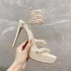 Rene Caovilla sandalet Yapay elmas avize topuklu Yılan Strass stiletto Gece ayakkabısı 12cm Cleo kadın platformu pompa kalın Ayak Bileği Saran tasarımcı fabrika ayakkabı