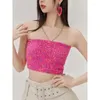 Women's Knits Autumn Women Two Piece Korean Style O Neck Cropped Knitted Pink Cardigan Slim Strapless Lace Up Y2K Camisole Female Chic