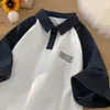 Herr t-skjortor gmiixder överdimensionerad lapptäcke polo skjorta preppy brev tryck kortärmad unisex sommar kontrasterande färg lapel nisch toppar